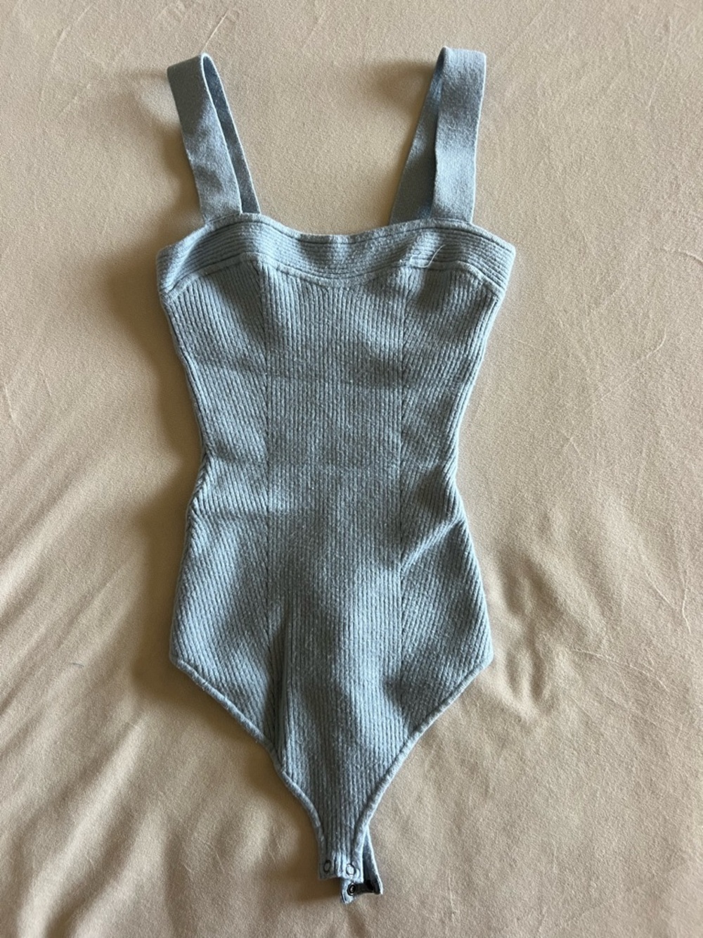 Abercrombie & Fitch Ribbed Strap One-Piece Bodysuit in Light Blue